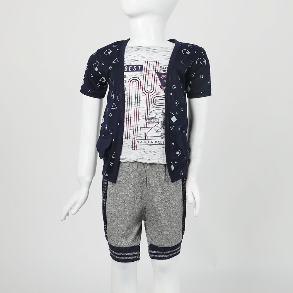Boys Half Sleeves 3Pcs Suit - Navy Blue, Boys Sets & Suits, Chase Value, Chase Value