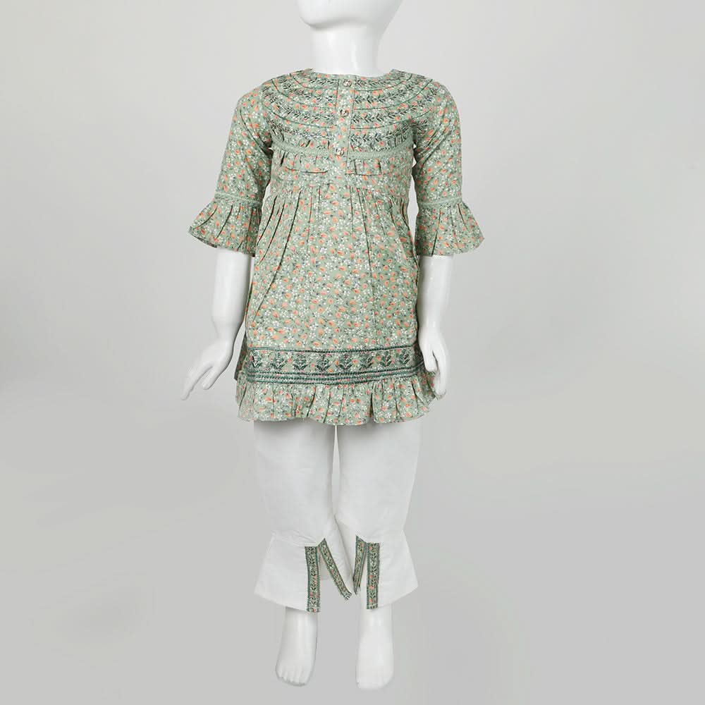 Girls Embroidered Shalwar Suit - Green, Girls Shalwar Kameez, Chase Value, Chase Value