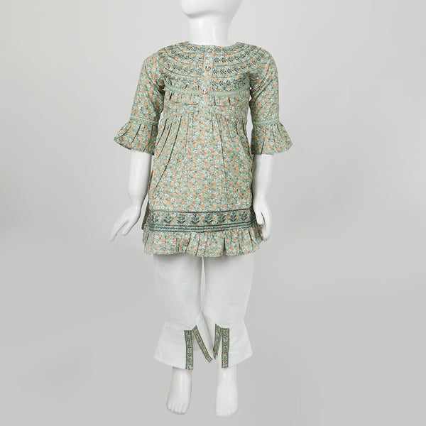 Girls Embroidered Shalwar Suit - Green