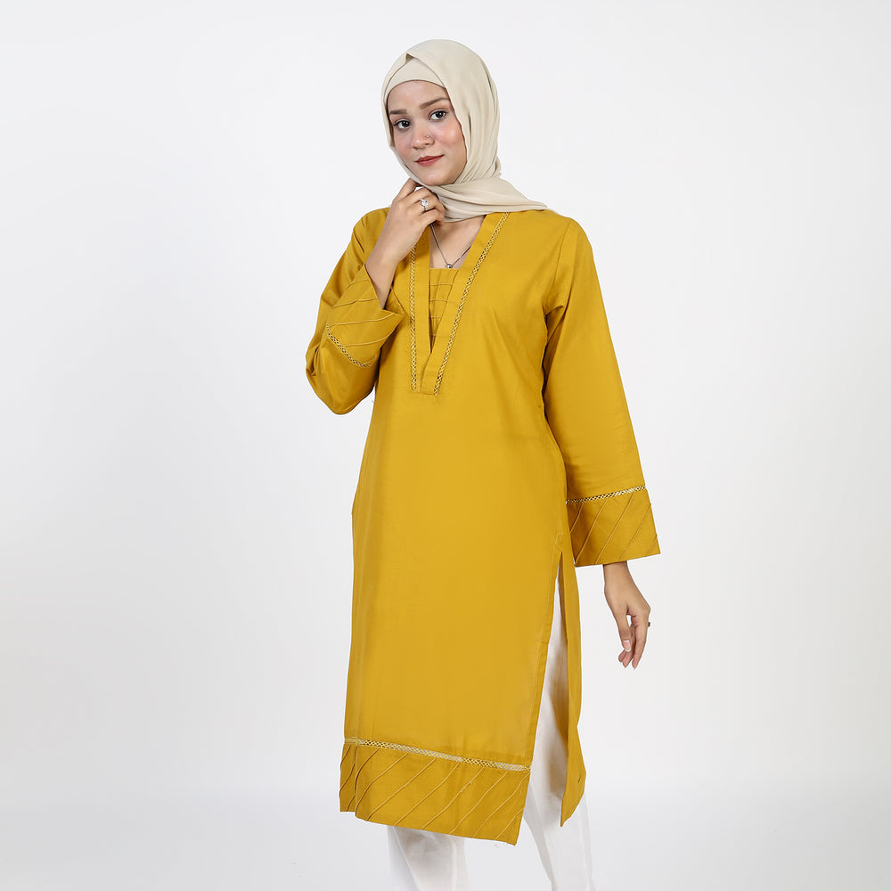 Women's Dyed Kurti - Mustard, Women Ready Kurtis, Chase Value, Chase Value