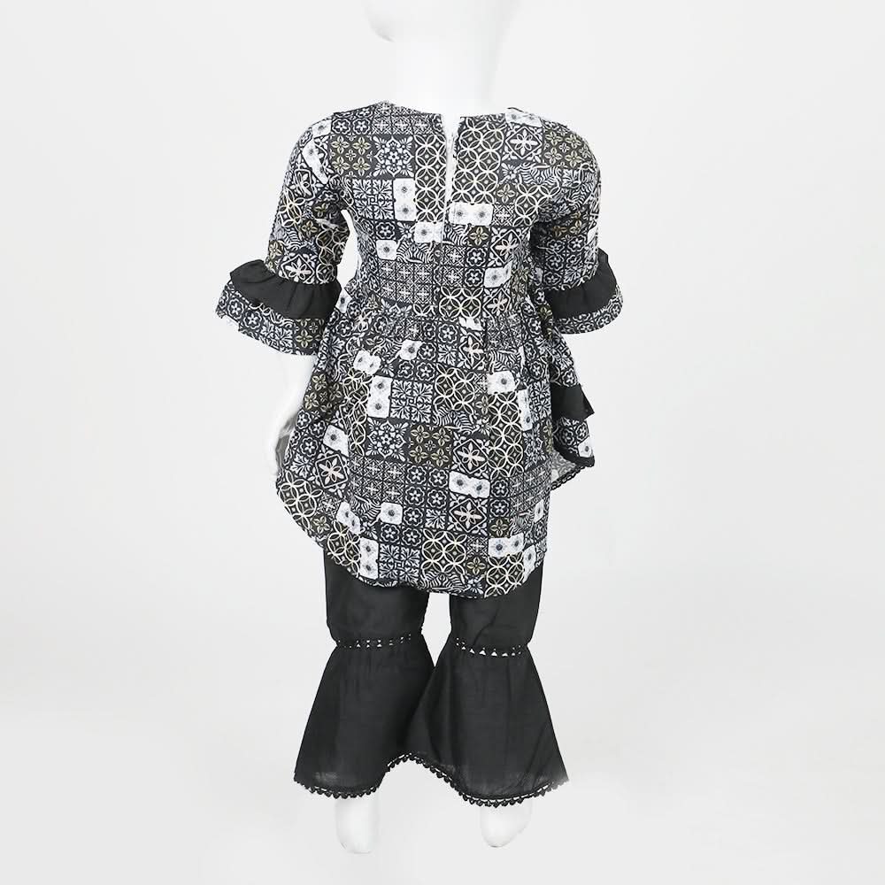 Girls Embroidered Shalwar Suit - Dark Grey, Girls Shalwar Kameez, Chase Value, Chase Value