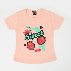 Girls Half Sleeves T-Shirt - Peach