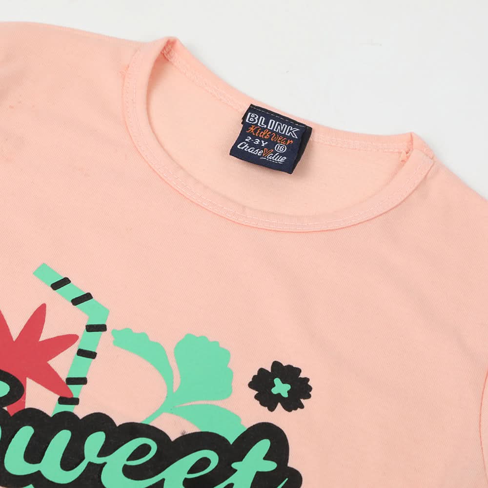 Girls Half Sleeves T-Shirt - Peach, Girls T-Shirts, Chase Value, Chase Value