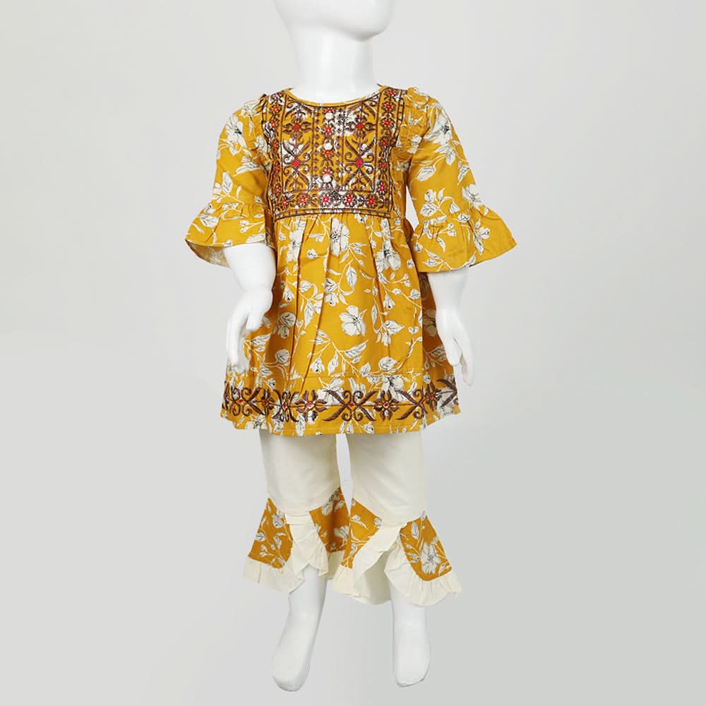 Girls Embroidered Shalwar Suit - Mustard, Girls Shalwar Kameez, Chase Value, Chase Value