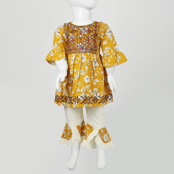 Girls Embroidered Shalwar Suit - Mustard