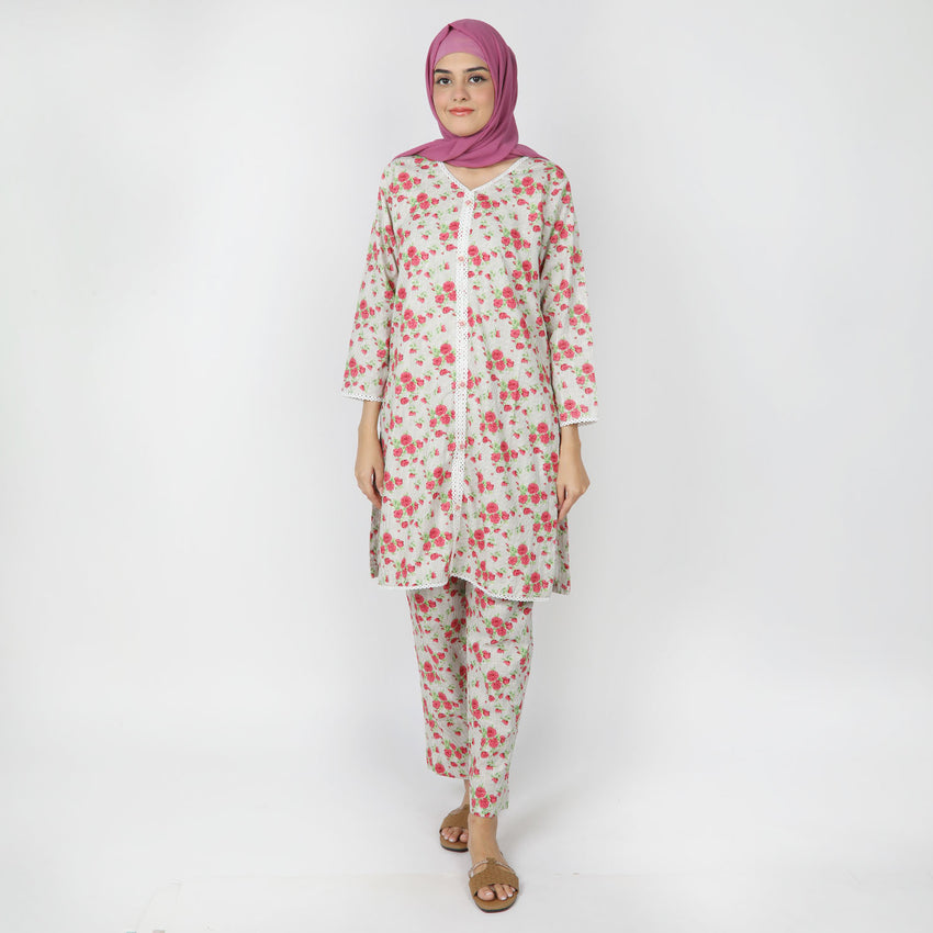 Women's Printed Khaddar Stitched 2pcs Suit - Fawn