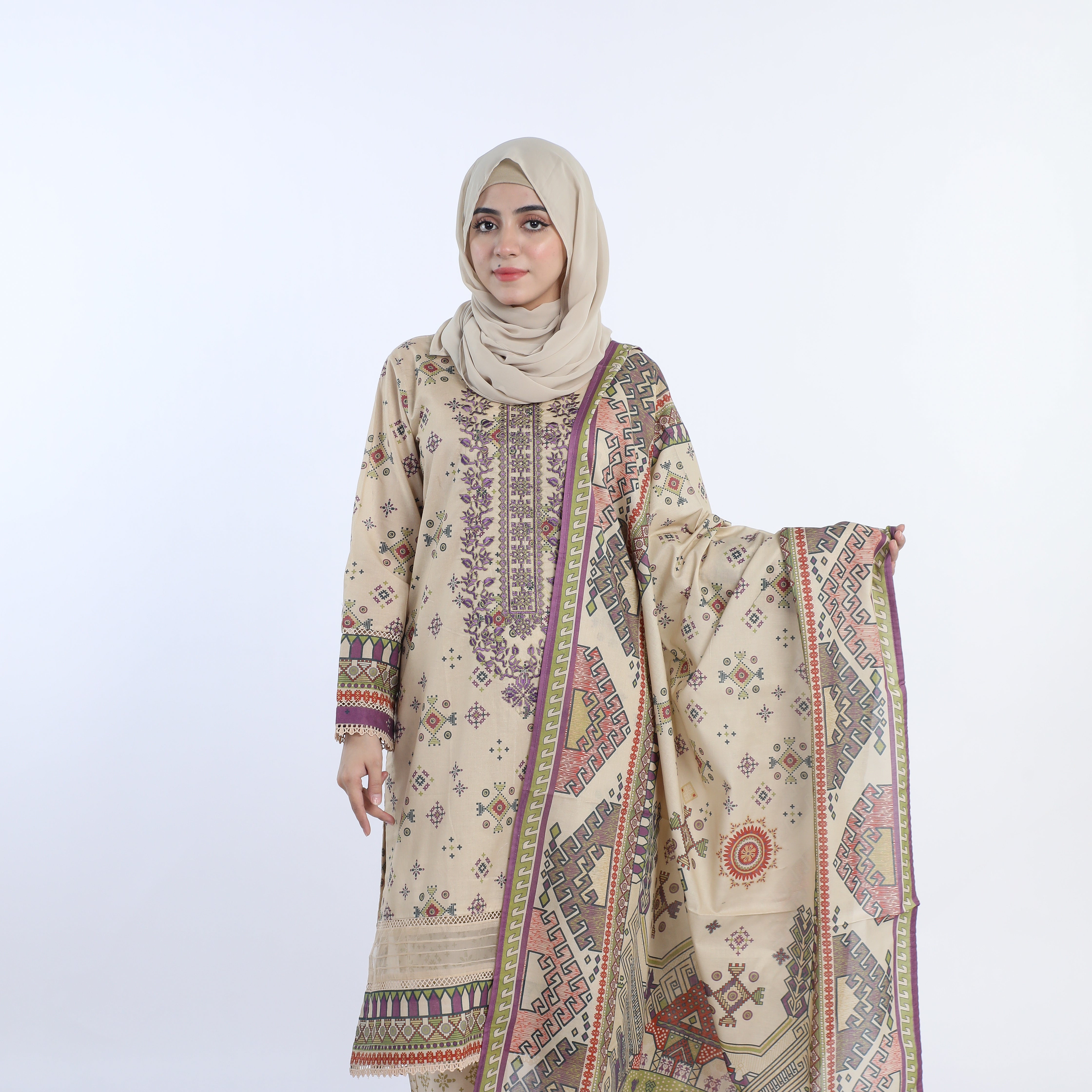 Eminent Women’s Stitched 3-Piece Embroidered Suit – Beige, Women Shalwar Suits, Eminent, Chase Value