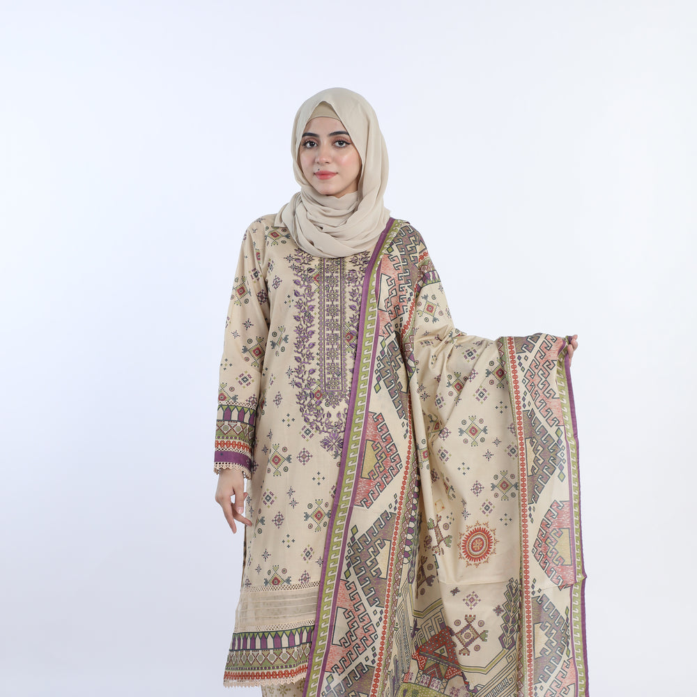 Eminent Women’s Stitched 3-Piece Embroidered Suit – Beige, Women Shalwar Suits, Eminent, Chase Value