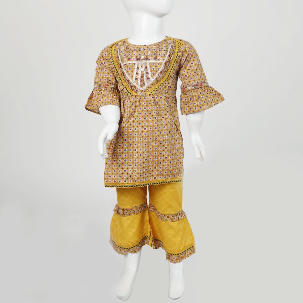 Girls Embroidered Shalwar Suit - Mustard, Girls Shalwar Kameez, Chase Value, Chase Value