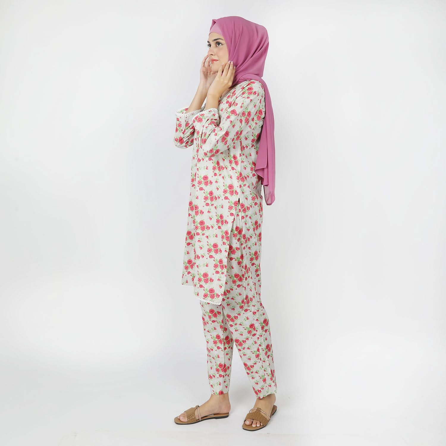 Women's Printed Khaddar Stitched 2pcs Suit - Fawn, Women Shalwar Suits, Chase Value, Chase Value