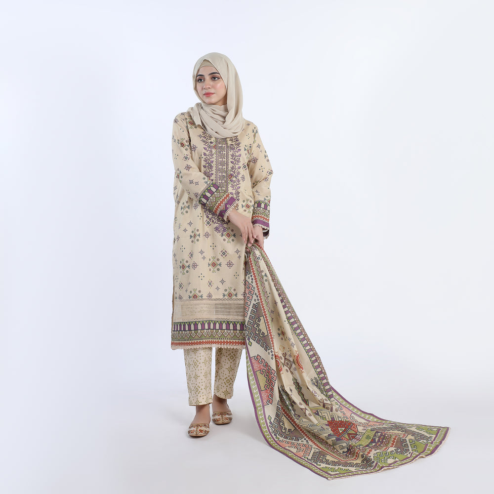 Eminent Women’s Stitched 3-Piece Embroidered Suit – Beige, Women Shalwar Suits, Eminent, Chase Value