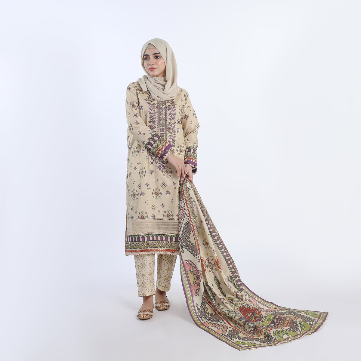 Eminent Women’s Stitched 3-Piece Embroidered Suit – Beige, Women Shalwar Suits, Eminent, Chase Value