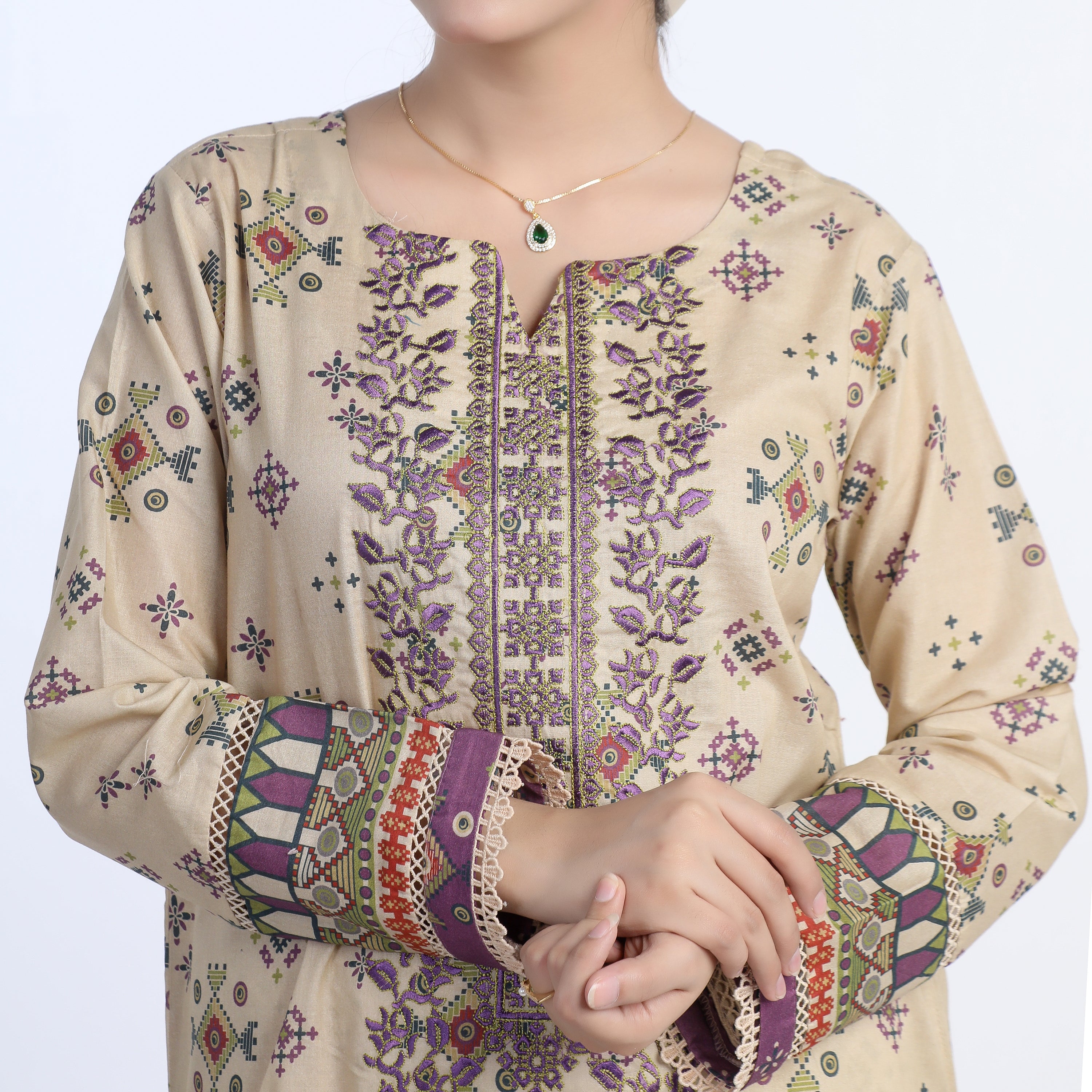 Eminent Women’s Stitched 3-Piece Embroidered Suit – Beige, Women Shalwar Suits, Eminent, Chase Value