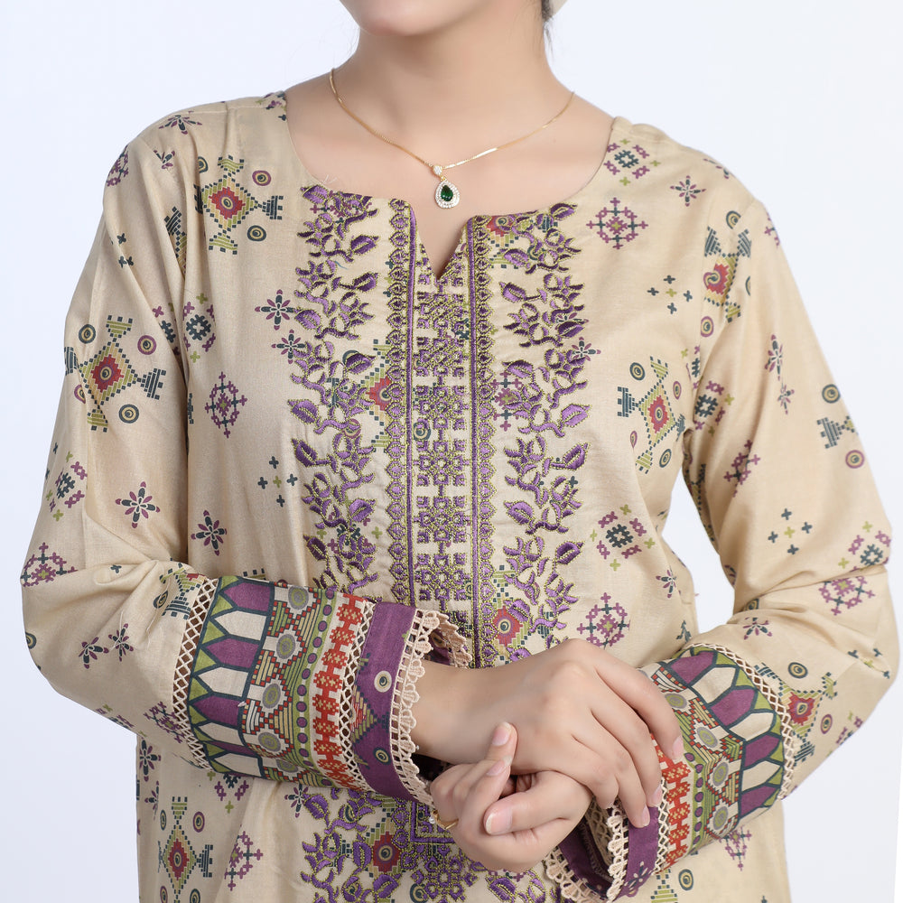 Eminent Women’s Stitched 3-Piece Embroidered Suit – Beige, Women Shalwar Suits, Eminent, Chase Value