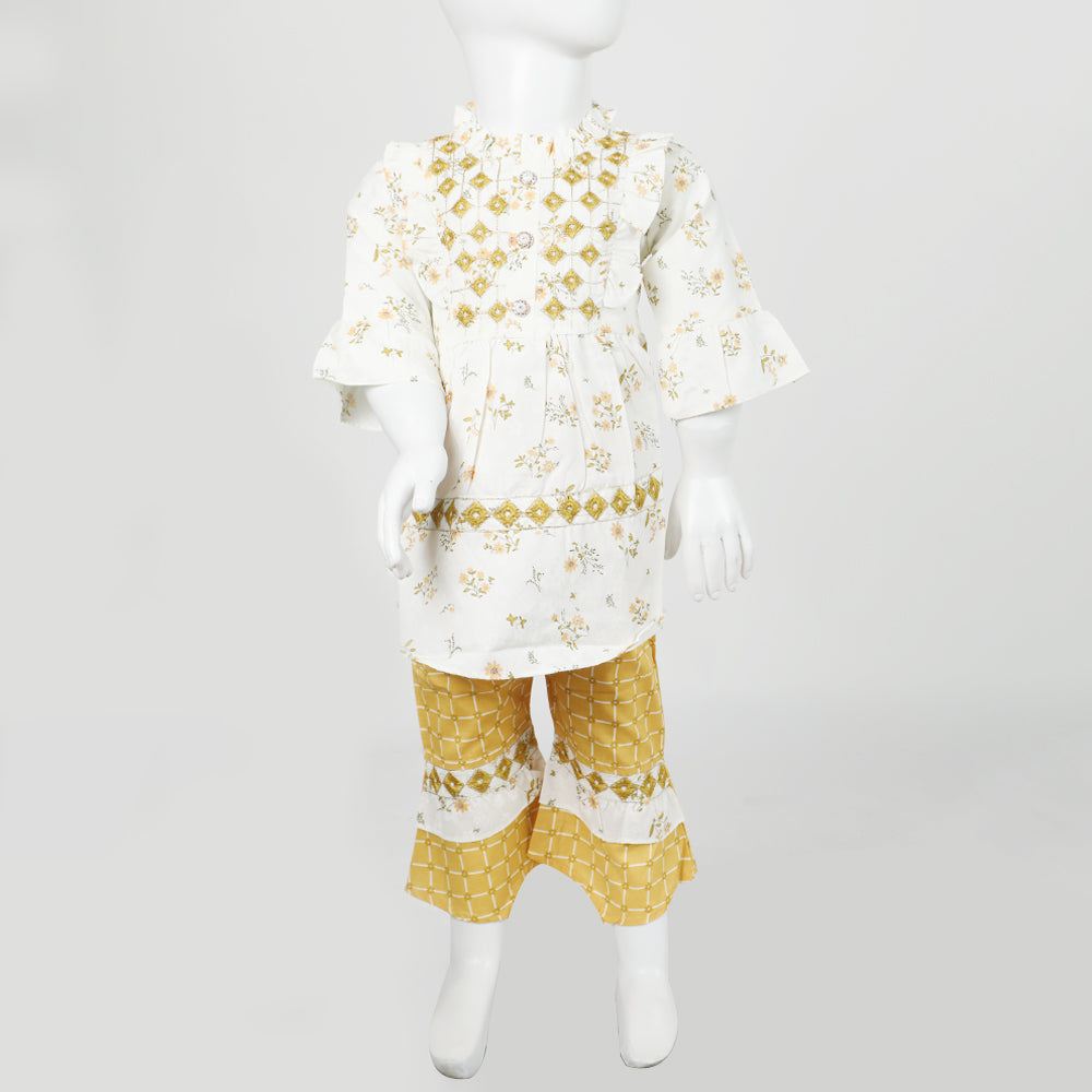 Girls Embroidered Shalwar Suit - Off White, Girls Shalwar Kameez, Chase Value, Chase Value