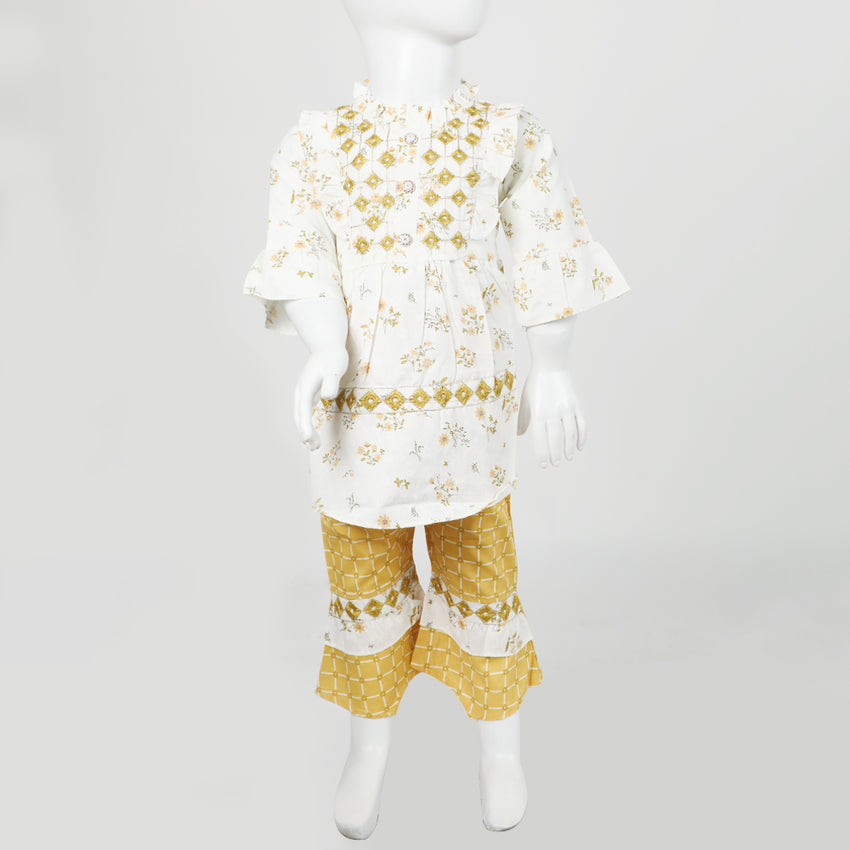 Girls Embroidered Shalwar Suit - Off White