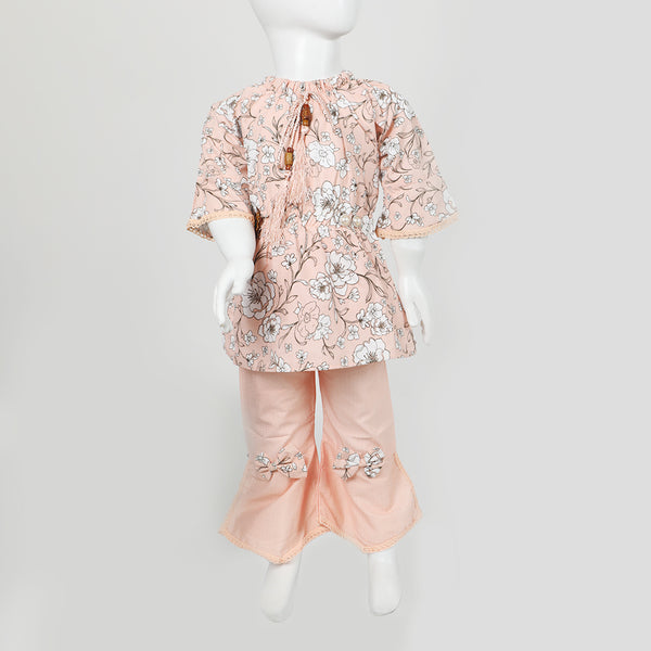 Girls Embroidered Shalwar Suit - Peach