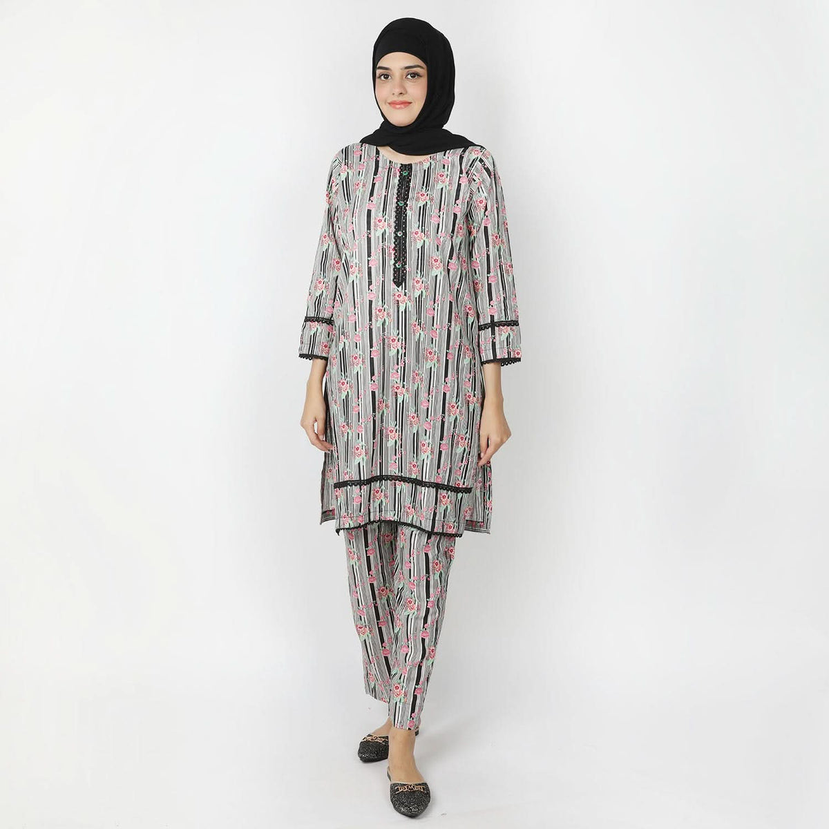 Women's Printed Khaddar Stitched 2pcs Suit - Light Grey, Women Shalwar Suits, Chase Value, Chase Value