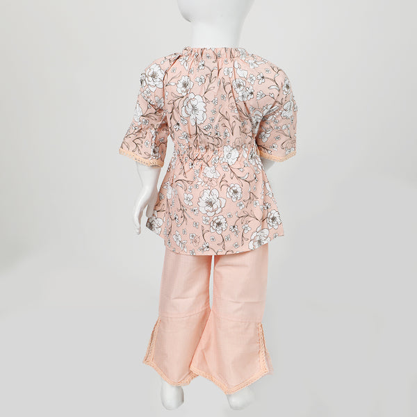 Girls Embroidered Shalwar Suit - Peach