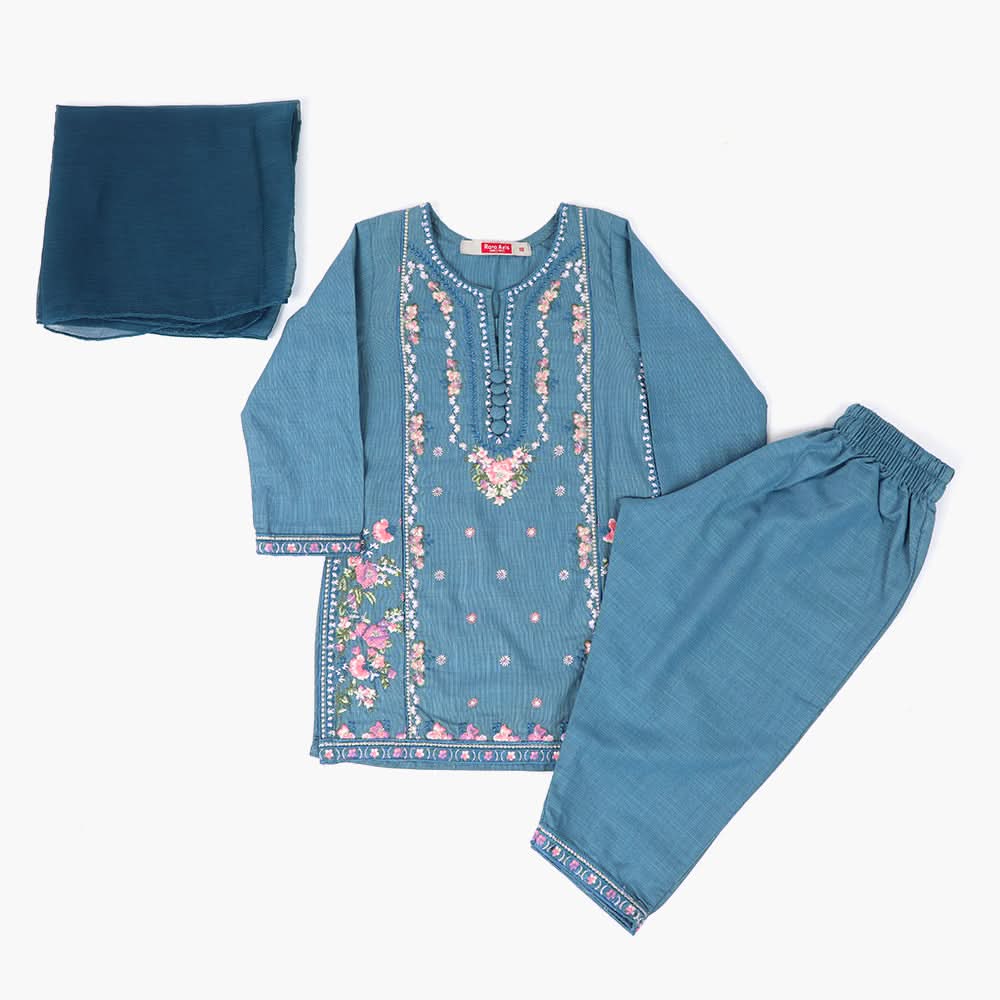 Girls Emroidered Shalwar Suit - Blue, Girls Shalwar Kameez, Chase Value, Chase Value
