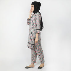 Women's Printed Khaddar Stitched 2pcs Suit - Light Grey