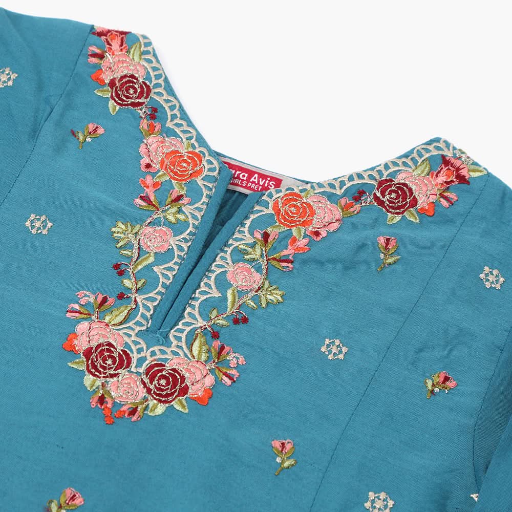 Girls Embroidered Shalwar Suit - Steel Green, Girls Shalwar Kameez, Chase Value, Chase Value