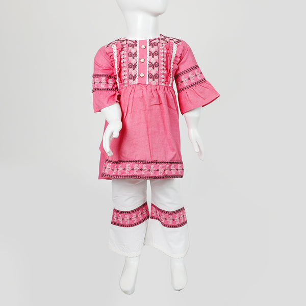 Girls Embroidered Shalwar Suit - Dark Pink