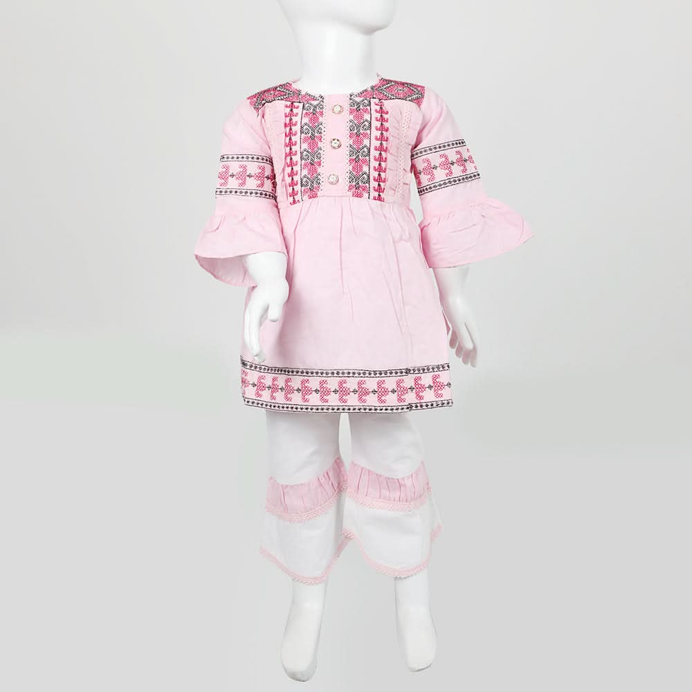 Girls Embroidered Shalwar Suit - Pink, Girls Shalwar Kameez, Chase Value, Chase Value