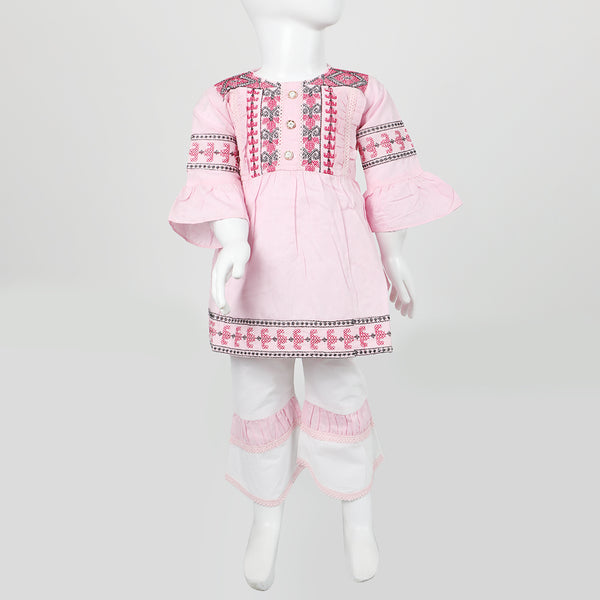 Girls Embroidered Shalwar Suit - Pink