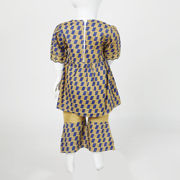 Girls Embroidered Shalwar Suit - Yellow & Blue