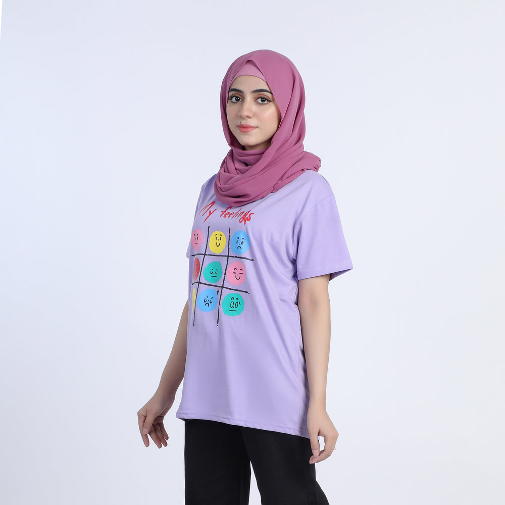 Women's Half Sleeves Printed T-shirt - Purple, Women T-Shirts & Tops, Chase Value, Chase Value