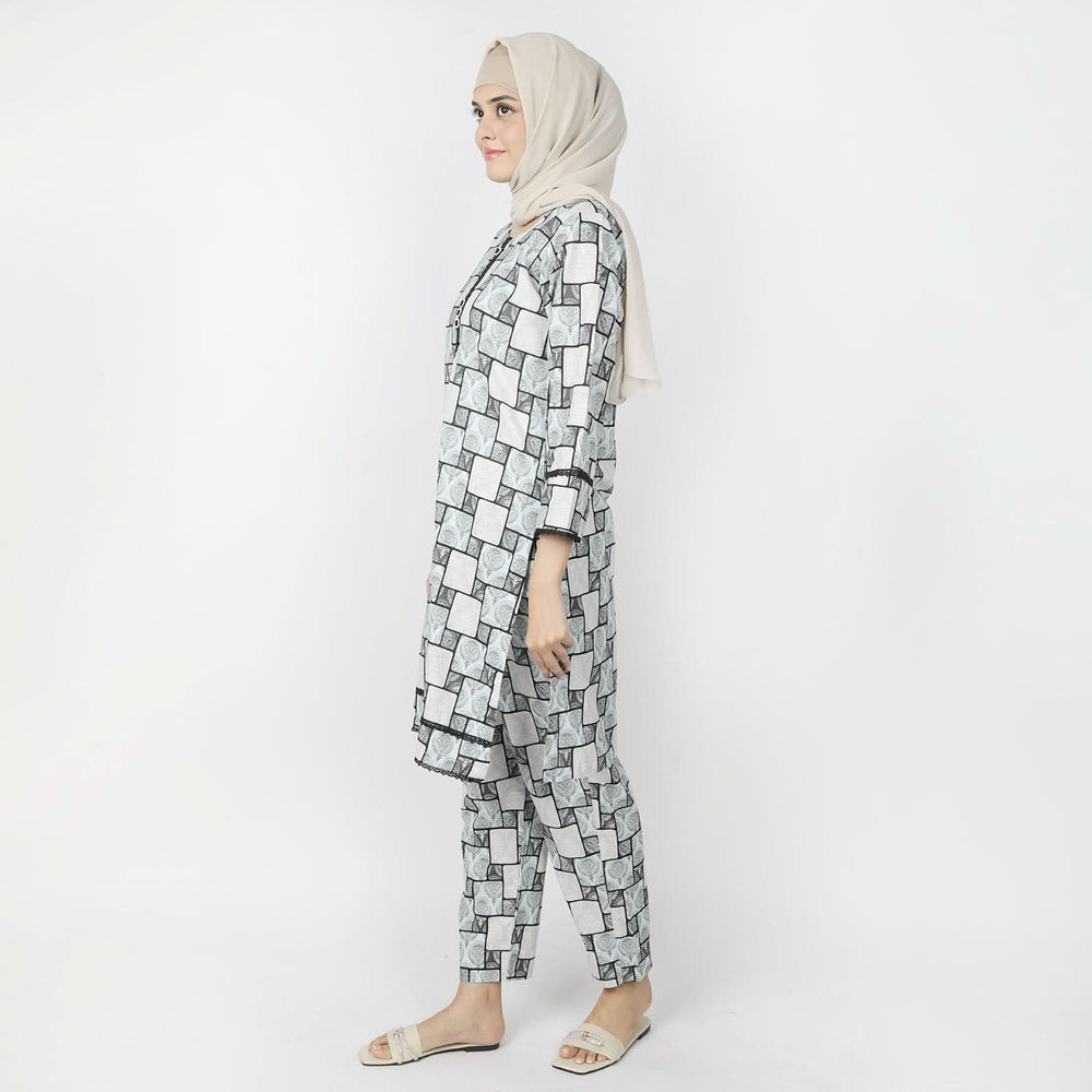 Women's Printed Khaddar Stitched 2pcs Suit - Grey, Women Shalwar Suits, Chase Value, Chase Value