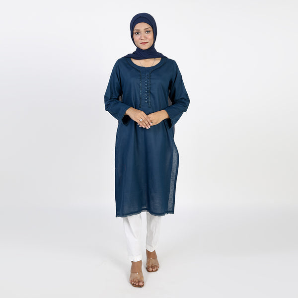 Women's Dyed Kurti - Steel Blue