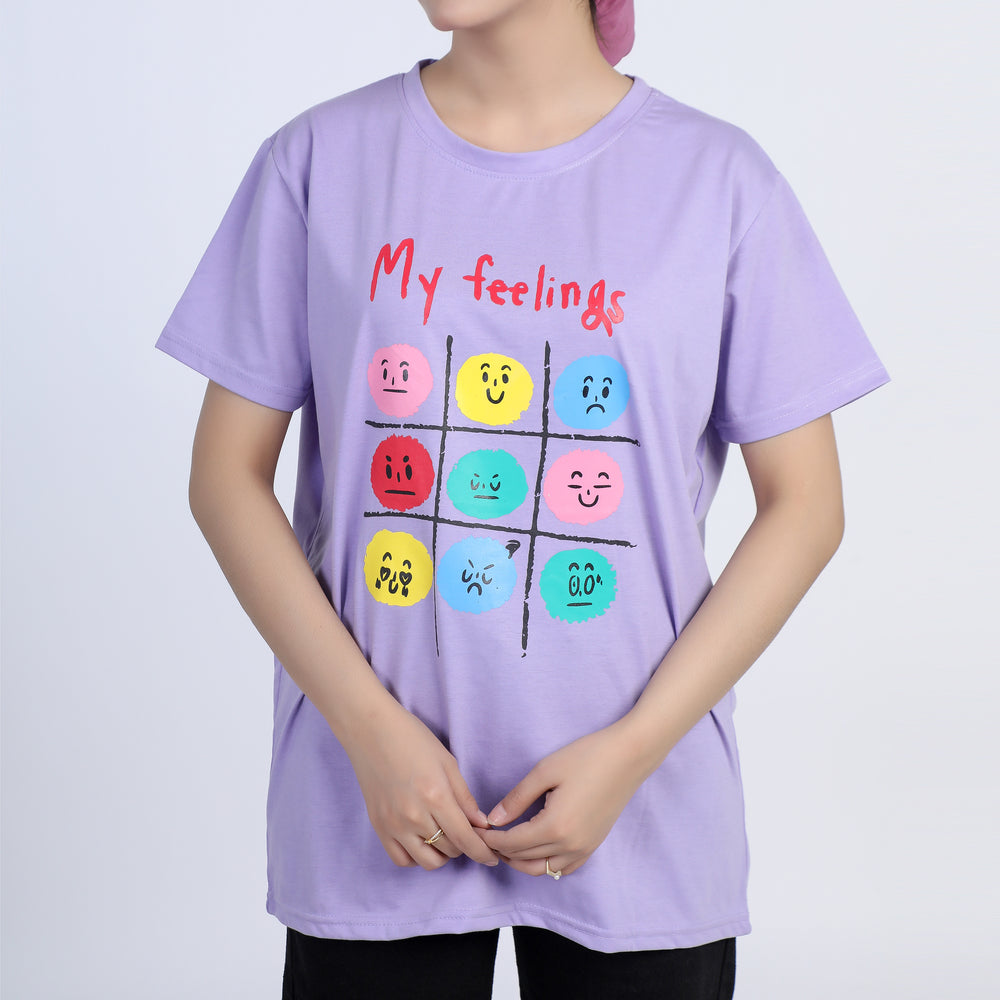 Women's Half Sleeves Printed T-shirt - Purple, Women T-Shirts & Tops, Chase Value, Chase Value