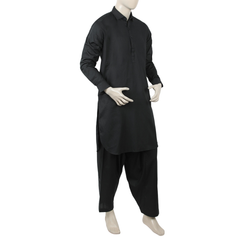 Eminent Men's Trim Fit Shalwar Suit Plain - Black