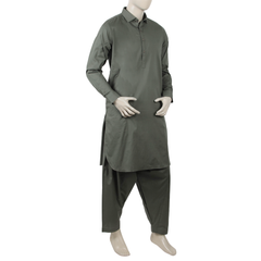 Eminent Men's Trim Fit Shalwar Suit Plain - Olive