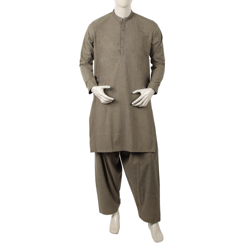 Eminent Men's Kurta Shalwar Suit - Light Brown