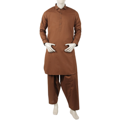 Eminent Men's Trim Fit Shalwar Suit Plain - Coffee