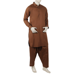 Eminent Men's Trim Fit Shalwar Suit Plain - Coffee