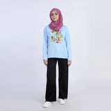 Women's Full Sleeves Printed Top - Sky Blue, Women T-Shirts & Tops, Chase Value, Chase Value