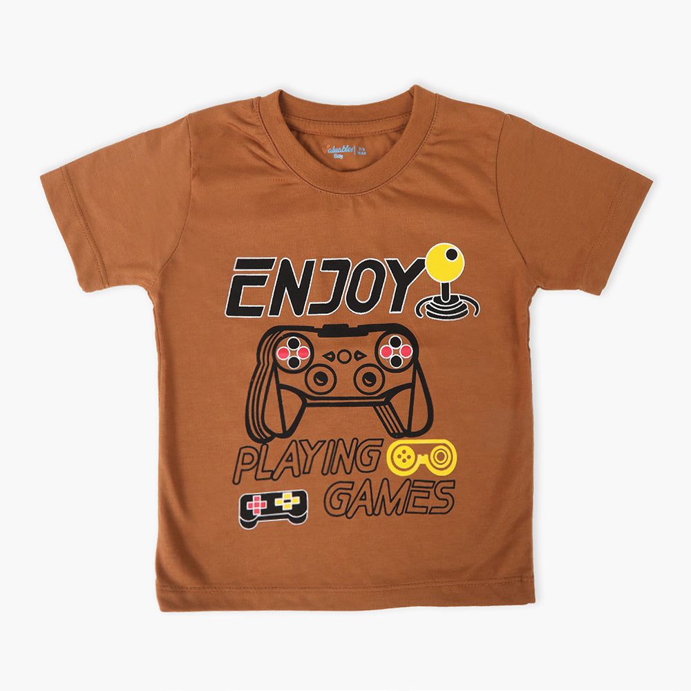 Boys Half Sleeves T-Shirt - Brown, Boys T-Shirts, Chase Value, Chase Value