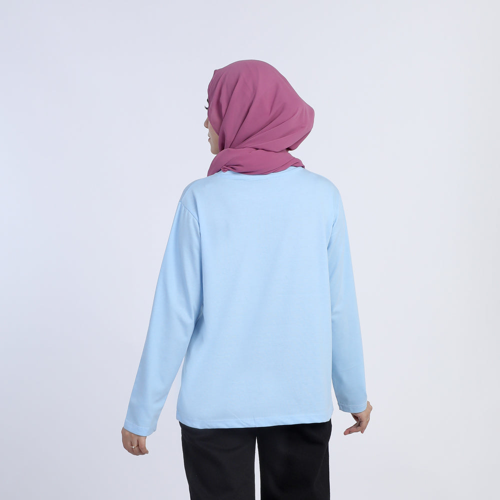 Women's Full Sleeves Printed Top - Sky Blue, Women T-Shirts & Tops, Chase Value, Chase Value