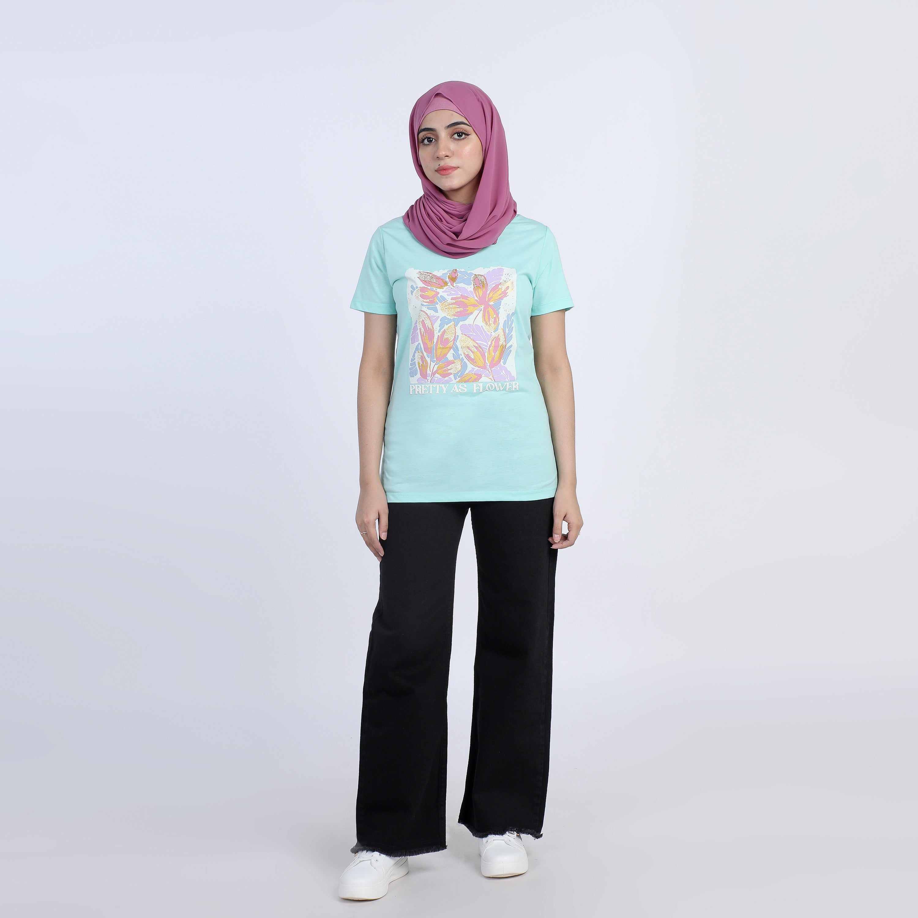 Women's Half Sleeves Printed T-Shirt - Cyan, Women T-Shirts & Tops, Chase Value, Chase Value