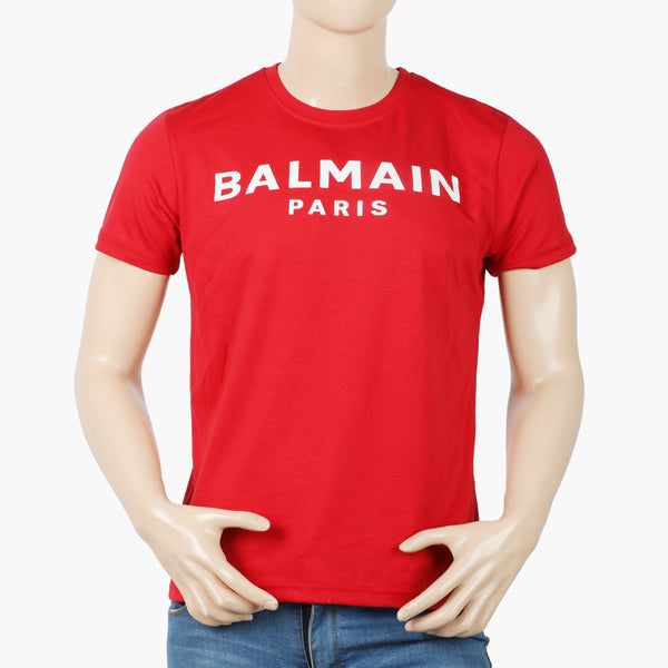 Men's Half Sleeves Round Neck Printed T-Shirt - Red