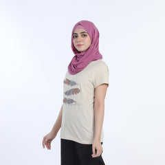 Women's Printed Half Sleeves T-Shirt - Fawn