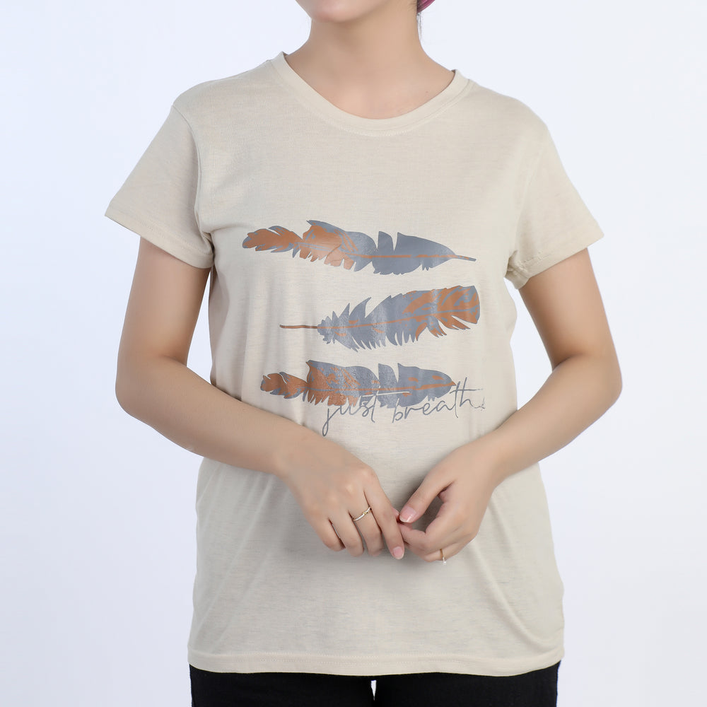 Women's Printed Half Sleeves T-Shirt - Fawn, Women T-Shirts & Tops, Chase Value, Chase Value