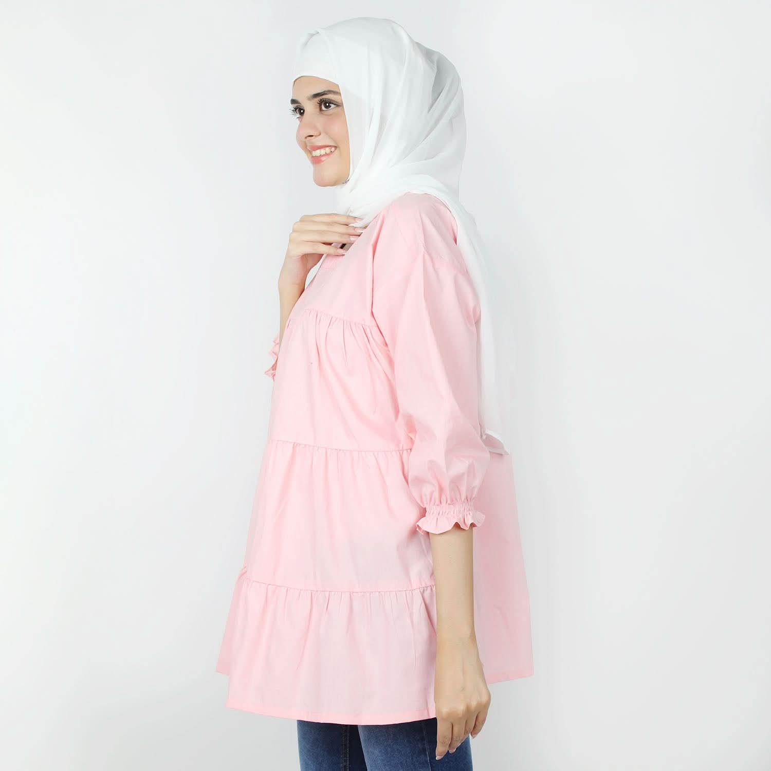 Women's Check Frill Top - Light Pink, Women T-Shirts & Tops, Chase Value, Chase Value