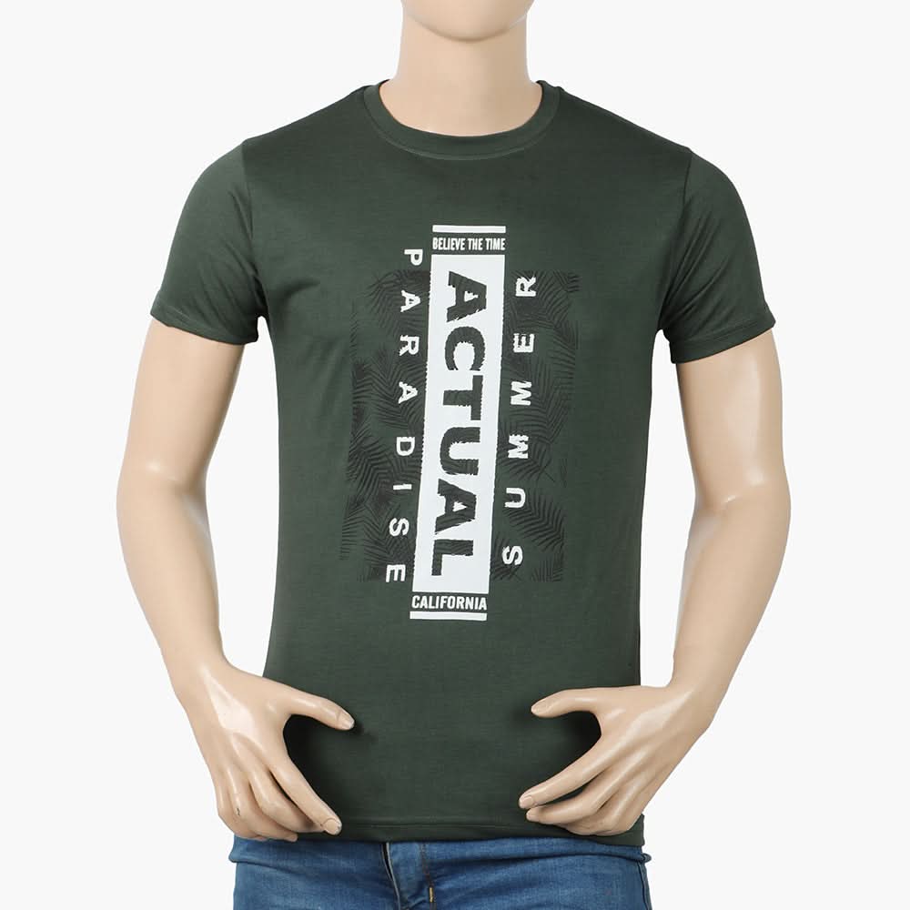 Men's Half Sleeves Round Neck Printed T-Shirt - Olive Green, Men's T-Shirts & Polos, Chase Value, Chase Value