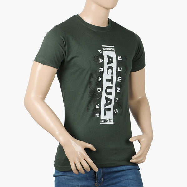 Men's Half Sleeves Round Neck Printed T-Shirt - Olive Green