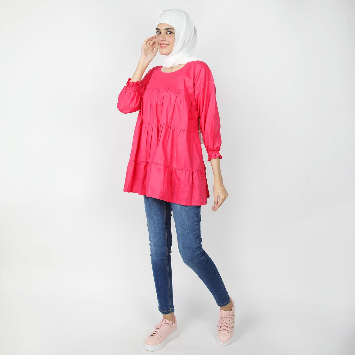 Women's Check Frill Top - Dark Pink, Women T-Shirts & Tops, Chase Value, Chase Value